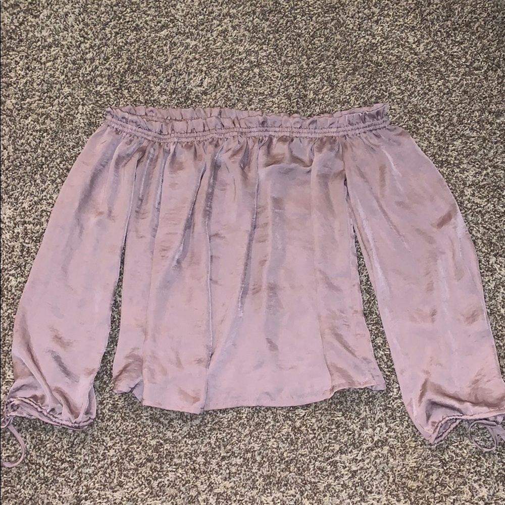 off the shoulder silky blush pink top!